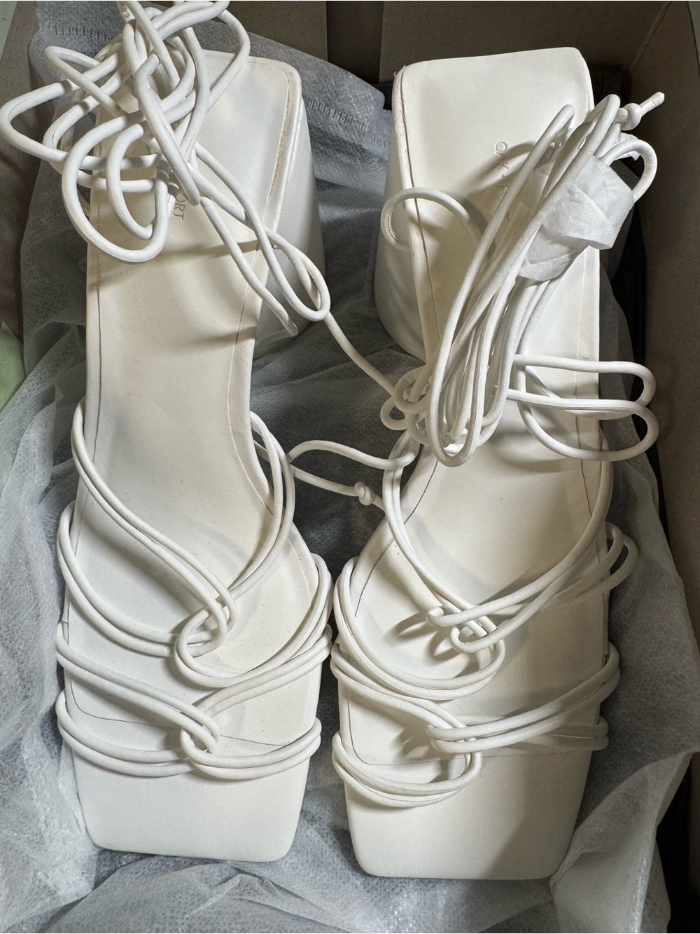 OAK + FORT White Strappy Square Toe Block Heel Sandals
